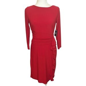 Elegant Waterfall Ruffled Ruched Vampy Love Lipstick Sexy Red Valentines Dress